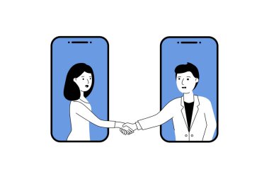 Telefonla tokalaşmak. Başarı konsepti, inşa stratejisi, web yardımı, fikir alışverişi, liderlik teklifi veya uzaktan işbirliği. İki karakter arasındaki sonuç sözleşmesi. Beyaz üzerine basit düz tabela