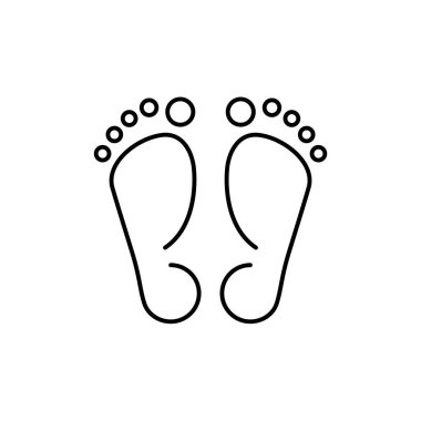 doğrusal siyah ayak simgesi. Kozmetik konsepti ve ayak bakımı, spa, masaj, refleksoloji. Yazdırma sembolü ya da uygulama ve site için web logosu. Beyaz arkaplanda basit işaret izole edildi