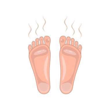Kokulu ve terli ayak izleri. Kirli ya da enfeksiyon kapmış ayağı önleme kavramı. Dermatoloji sorununun sembolü, kişisel hijyen kuralı. yazdırma veya ağ için beyaz üzerine izole düz basit işaret