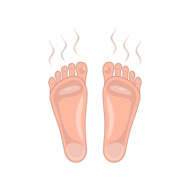 Kokulu ve terli ayak izleri. Kirli ya da enfeksiyon kapmış ayağı önleme kavramı. Dermatoloji sorununun sembolü, kişisel hijyen kuralı. yazdırma veya ağ için beyaz üzerine izole düz basit işaret