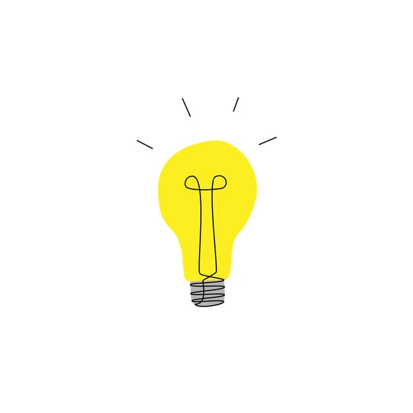 黄色の発光ランプ手描き ブレインストーミング 想像力 良いアドバイス 発見画像 思考プロセスの概念 クリッパートのアート要素を漫画風に 白に隔離されたシンプルな黄色の標識 — ストックベクタ
