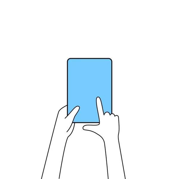 Pantalla Azul Tableta Lineal Mano Concepto Utilizar Dispositivos Para Trabajar — Vector de stock