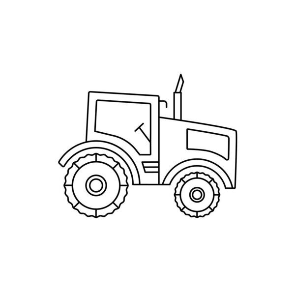 linear simple tractor icon. concept of smart agronomy. symbol of heavy agricultural machinery for field, organic food made in farm for village business, local market. simple sign isolated on white