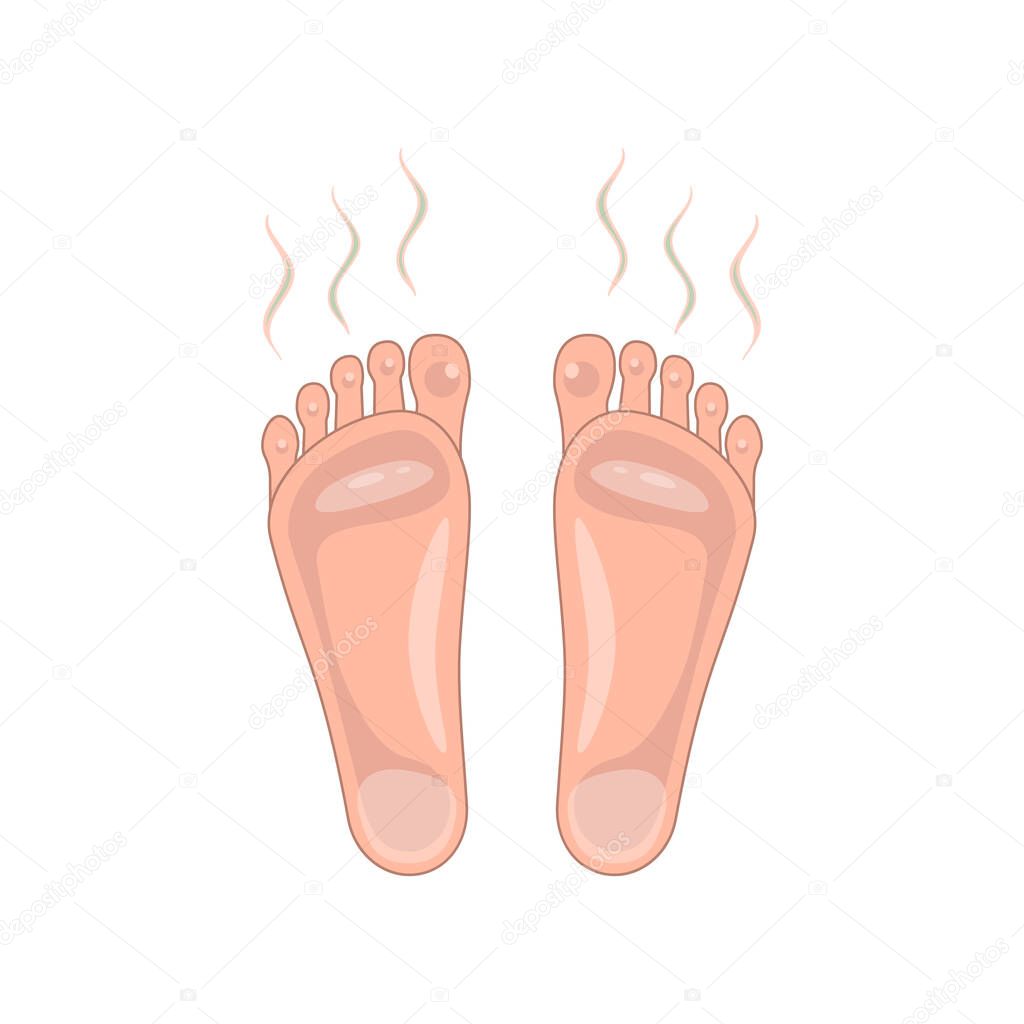 smelly and sweaty feet sign. concept of prevent unclean or infection disease foot. symbol of dermatology problem skin, the personal hygiene rule. flat simple sign isolated on white for print or web
