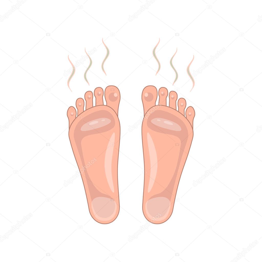 Smelly and sweaty feet sign. concept of prevent unclean or infection disease foot. symbol of dermatology problem skin, the personal hygiene rule. flat simple sign isolated on white for print or web