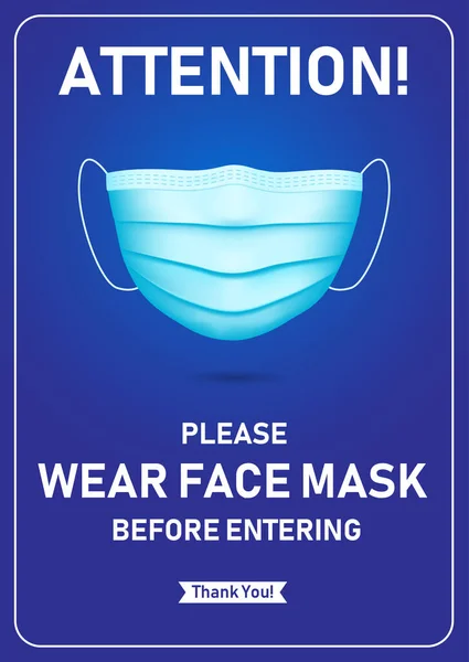 Attention Warning Poster Realistic Face Mask — Stock Vector