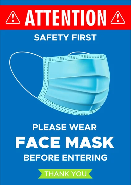 Attention Warning Poster Realistic Face Mask — Stock Vector