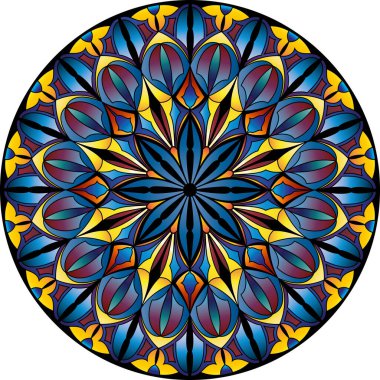 Mandala boyalı cam. Gotik ve etnik tarzda. Dairesel süs.
