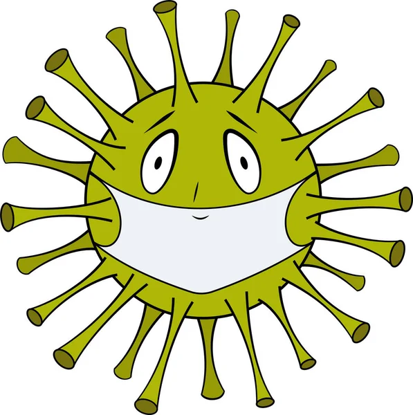 Coronavirus Vert Emoji Dans Masque Médical Veuillez Mettre Votre Masque — Image vectorielle