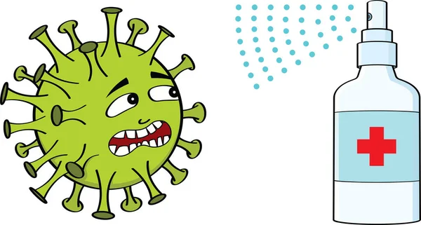 Coronavirus Effrayé Désinfectant Pour Les Mains Utilisez Antiseptique Fais Attention — Image vectorielle