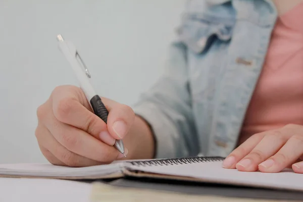 Female Hand Pencil Writing Notebook Woman — Stock Photo, Image