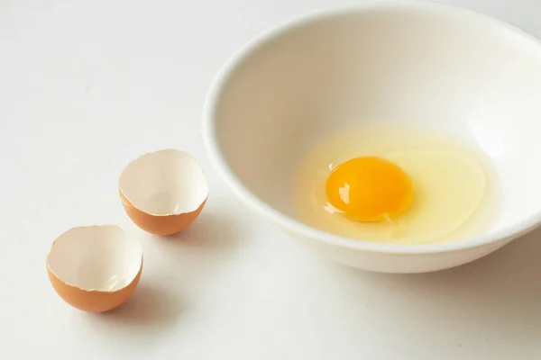 Fresh Raw Egg Bowl White Background Stock Image