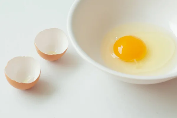 Fresh Raw Egg Bowl White Background Stock Photo