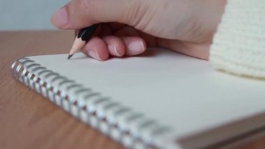 Masadaki deftere liste yapmak için kadın el yazısının yakın plan çekimi.