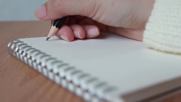 Close Woman Hand Writting List Notebook Table — Stock Video