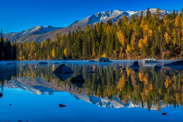 Kanas 'ta sonbahar manzarası manzarası, Xinjiang, Çin
