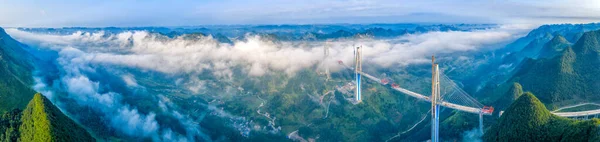 Pingtang Bridge Guizhou China Drone Cloud Sea Currently Tallest Reinforced — Stock Photo, Image