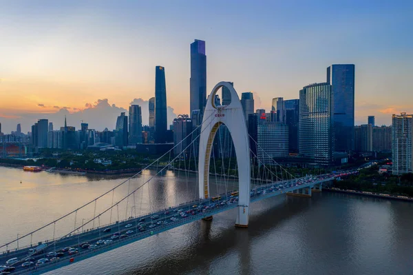 Melhores Vistas Para Visitar Guangzhou Queda Noite Drone — Fotografia de Stock