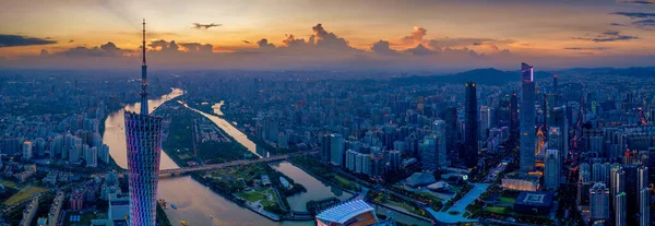 Najlepsze Zabytki Odwiedzenia Guangzhou Noc Jesień Dron — Zdjęcie stockowe