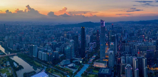 Die Besten Sehenswürdigkeiten Guangzhou Einbruch Der Nacht Drohne — Stockfoto