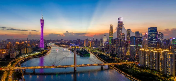 Best Sights Visit Guangzhou Drone Nightfall Sunrise — Stock Photo, Image