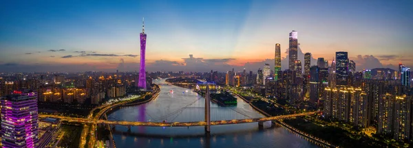 Найкращі Місця Відвідування Гуанчжоу Безпілотний Літальний Апарат Ніч Схід Сонця — стокове фото