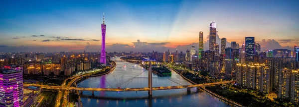 Best Sights Visit Guangzhou Drone Nightfall Sunrise — Stock Photo, Image