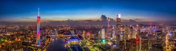 Migliori Attrazioni Visitare Guangzhou Drone Calar Della Notte Alba — Foto Stock