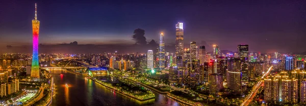 Migliori Attrazioni Visitare Guangzhou Drone Calar Della Notte Alba — Foto Stock