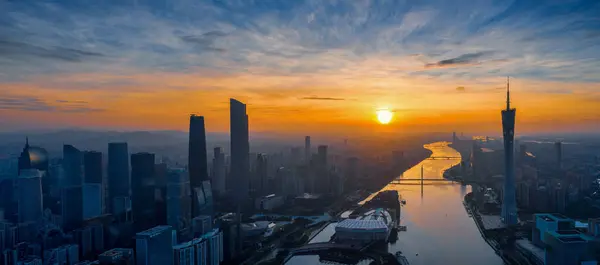 Najlepsze Zabytki Odwiedzenia Guangzhou Dron Zmrok Wschód Słońca — Zdjęcie stockowe
