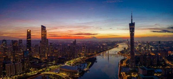 Die Besten Sehenswürdigkeiten Guangzhou Drohne Einbruch Der Dunkelheit Sonnenaufgang — Stockfoto