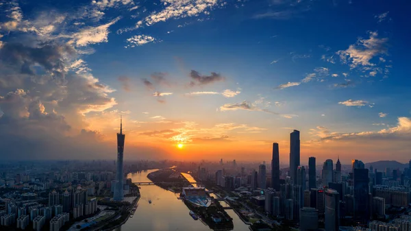 Best Sights Visit Guangzhou Drone Nightfall Sunrise — Stock Photo, Image