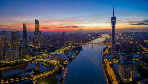 Die Besten Sehenswürdigkeiten Guangzhou Drohne Einbruch Der Dunkelheit Sonnenaufgang — Stockfoto