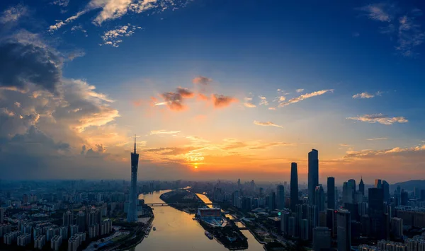 Najlepsze Zabytki Odwiedzenia Guangzhou Dron Zmrok Wschód Słońca — Zdjęcie stockowe