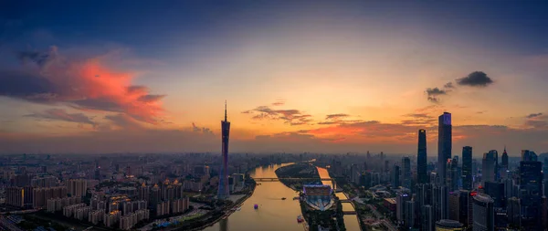 Best Sights Visit Guangzhou Drone Nightfall Sunrise — Stock Photo, Image