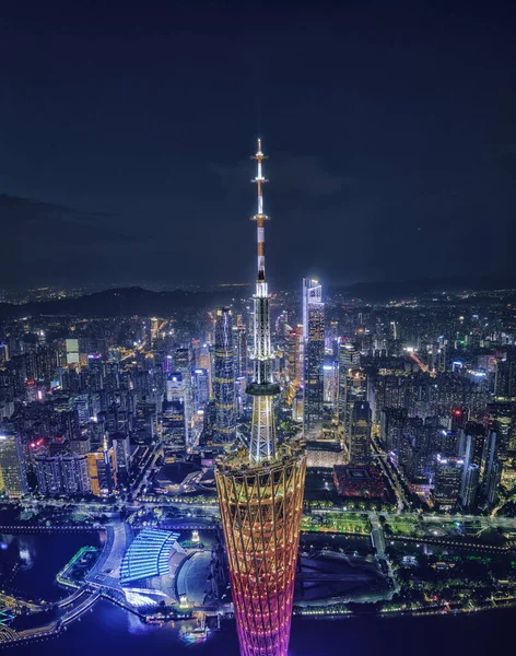 Guangzhou 'da ziyaret edilecek en iyi yerler, insansız hava aracı, karanlık, gün doğumu.