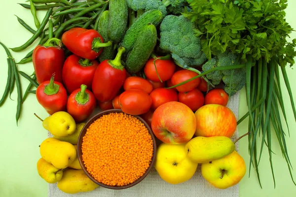 Surtido Verduras Frutas Frescas Selección Alimentos Saludables Concepto Desintoxicación Dieta — Foto de Stock