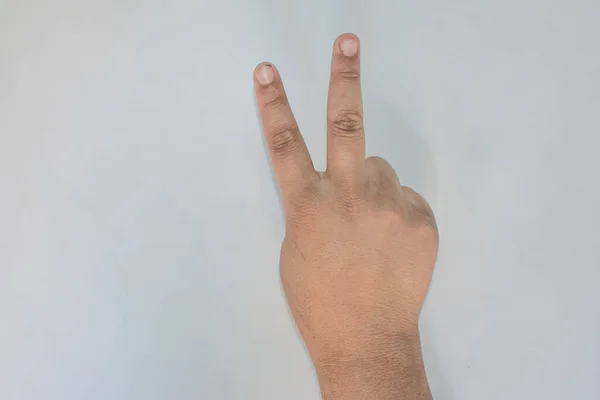 Signs of two. Emojis style hand picture on White Background.