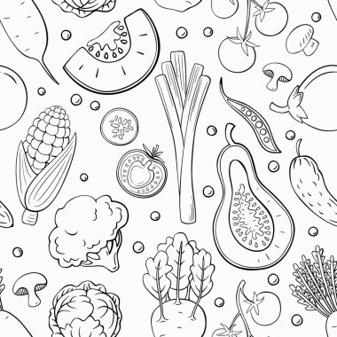 Elle çizilmiş sebzelerin kusursuz deseni.
