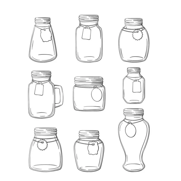 Set Hand Drawn Mason Jars Vector Set Jars — Stock Vector