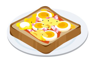 Tabakta haşlanmış yumurtalı pizza.