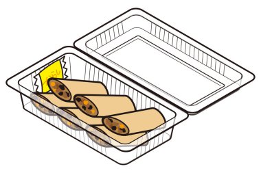 Tek kullanımlık yiyecek konteynerinde börek.