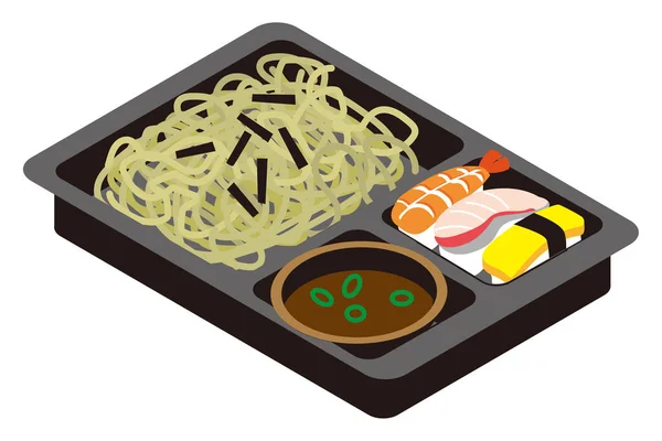Japansk Zaru Soba Och Sushi Lunch Box — Stock vektor