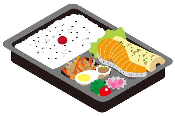 Japanese Grilled Salmon Lunch Box — Stock Vector