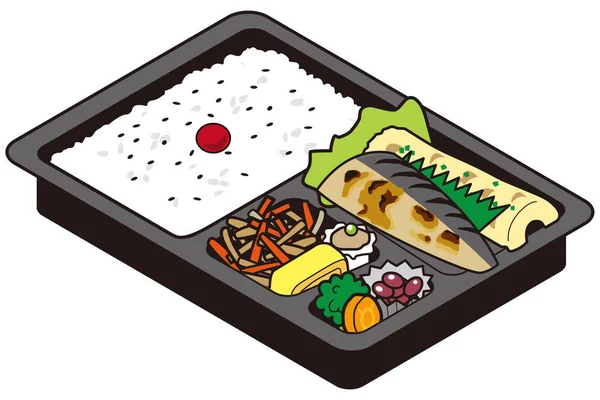 Grilled Mackerel Tempura Lunch Box — Stock Vector