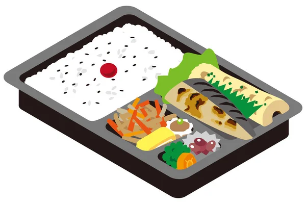 烤鲭鱼和温普拉午餐盒 — 图库矢量图片