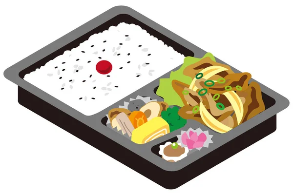 生姜烤猪肉饭盒 — 图库矢量图片