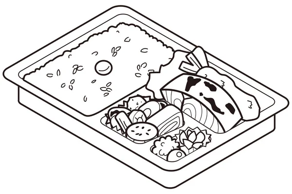 Japanese Grilled Spanish Mackerel Lunch Box — Stock Vector
