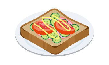 Domates ve salatalıklı tost bir tabakta servis edilir.