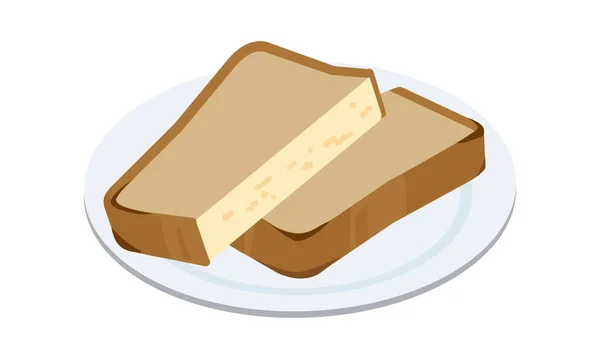 面包切成两半 放在盘子里 — 图库矢量图片